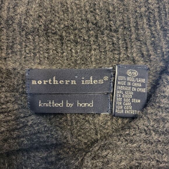 Northern Isles Knitted by Hand Gray Wool Vintage Sweater With Collar Medium - Picture 9 of 11